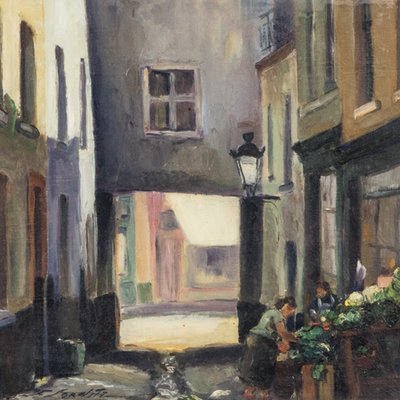 F. Jorwitz, Brussels Street Scene, 20th Century, Oil Painting, Framed-YK-1107900