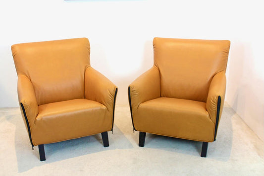 F330 Cordoba Lounge Chairs in Soft Ochre Leather by Gerard Van Den Berg for Artifort, Set of 2