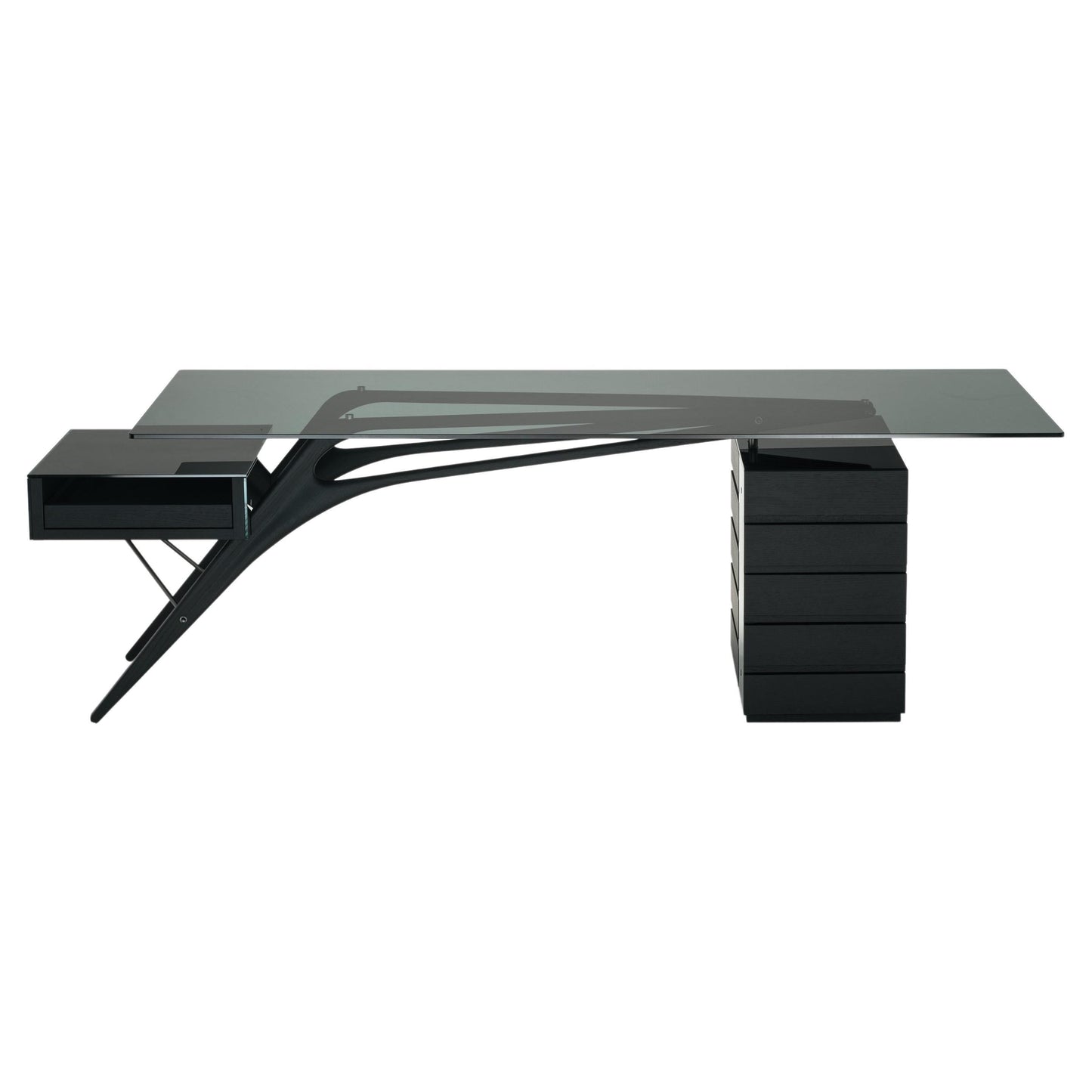 Cavour Cm - Writing Desk With Drawers by Zanotta #Black Varnished Oak/Smoked plate glass