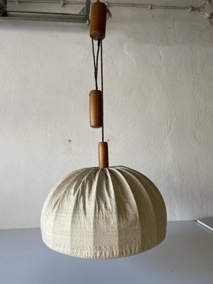 Fabric and Teak Counterweight Pendant Lamp, 1970s-RDS-1196884