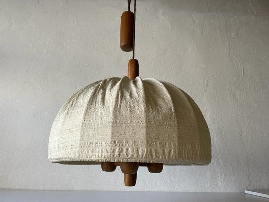 Fabric and Teak Counterweight Pendant Lamp, 1970s-RDS-1196884