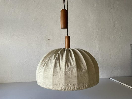 Fabric and Teak Counterweight Pendant Lamp, 1970s-RDS-1196884