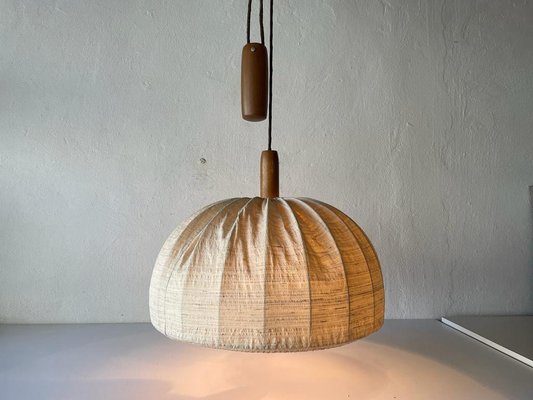 Fabric and Teak Counterweight Pendant Lamp, 1970s-RDS-1196884