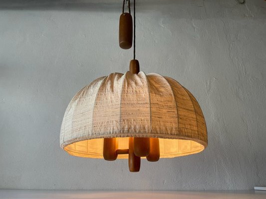 Fabric and Teak Counterweight Pendant Lamp, 1970s-RDS-1196884