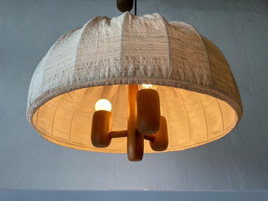 Fabric and Teak Counterweight Pendant Lamp, 1970s-RDS-1196884