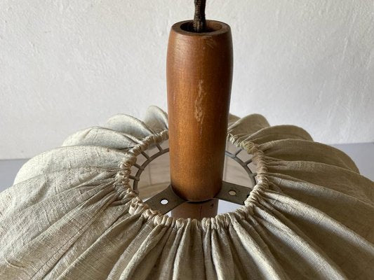 Fabric and Teak Counterweight Pendant Lamp, 1970s-RDS-1196884