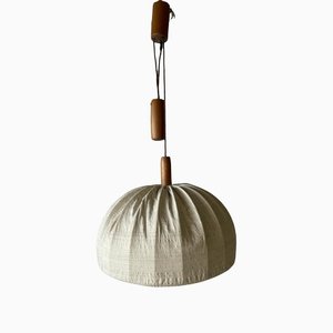 Fabric and Teak Counterweight Pendant Lamp, 1970s-RDS-1196884