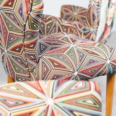 Fabric and Wood Chairs, 1950s, Set of 3-ZLY-957214