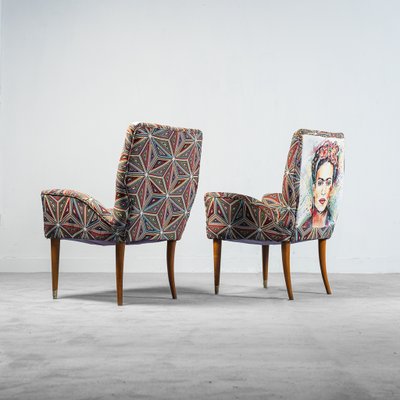 Fabric and Wood Chairs, 1950s, Set of 3-ZLY-957214