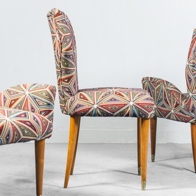 Fabric and Wood Chairs, 1950s, Set of 3-ZLY-957214