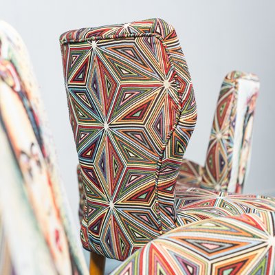 Fabric and Wood Chairs, 1950s, Set of 3-ZLY-957214