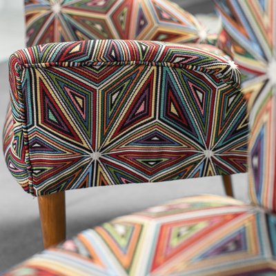 Fabric and Wood Chairs, 1950s, Set of 3-ZLY-957214