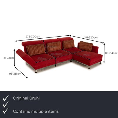 Fabric Sofa and Chaise Lounge in Red from Brühl Moule, Set of 2-RQW-1789453