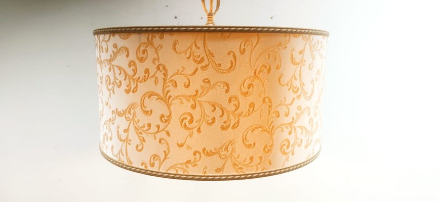 Fabric Suspension LIght with Gold Decorations and Golden Silk Cable-QLH-1175127