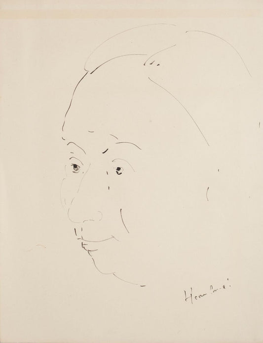 Faces - Four Original China Ink Drawings by Unknown Master 20th Century Mid 20th Century