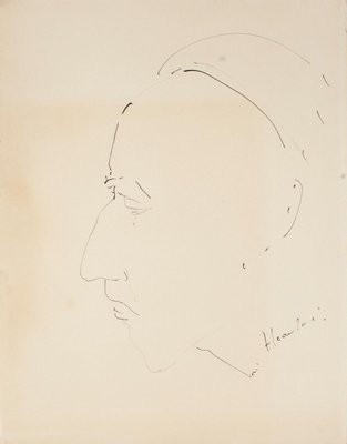 Faces - Four Original China Ink Drawings by Unknown Master 20th Century Mid 20th Century-ZCI-761852