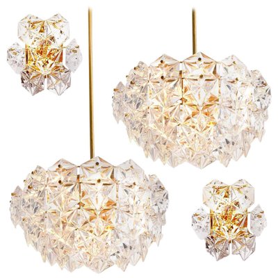 Faceted Crystal and Gilt Metal Light Fixtures by Kinkeldey, Germany, 1960s, Set of 4-VDW-683768