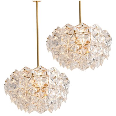 Faceted Crystal and Gilt Metal Light Fixtures by Kinkeldey, Germany, 1960s, Set of 4-VDW-683768