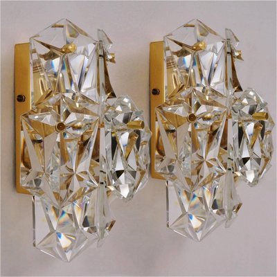 Faceted Crystal and Gilt Metal Light Fixtures by Kinkeldey, Germany, 1960s, Set of 4-VDW-683768