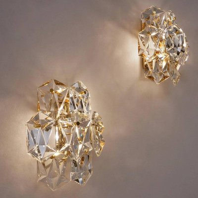 Faceted Crystal and Gilt Metal Light Fixtures by Kinkeldey, Germany, 1960s, Set of 4-VDW-683768