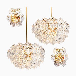 Faceted Crystal and Gilt Metal Light Fixtures by Kinkeldey, Germany, 1960s, Set of 4-VDW-683768