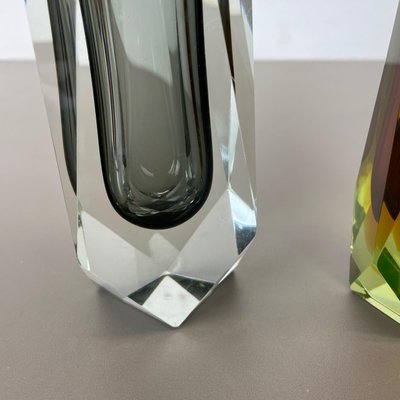 Faceted Murano Glass Sommerso Vases, Italy, 1970s, Set of 2-QZ-1151859