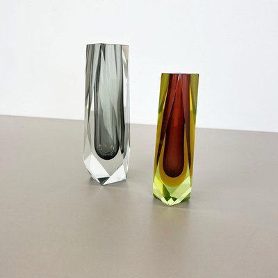 Faceted Murano Glass Sommerso Vases, Italy, 1970s, Set of 2-QZ-1151859