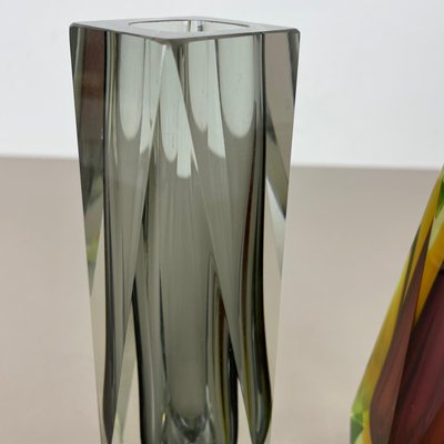 Faceted Murano Glass Sommerso Vases, Italy, 1970s, Set of 2-QZ-1151859