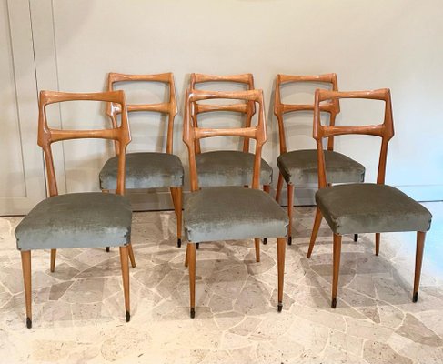 Fago Wood Chairs with Brass Details attributed to Ico and Luisa Parisi, Italy, 1950s, Set of 6-TKR-1819430