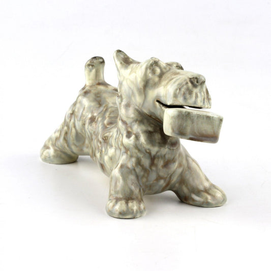 Faience Scotch Terrier Figurine from Kuznetsov Factory, Russia