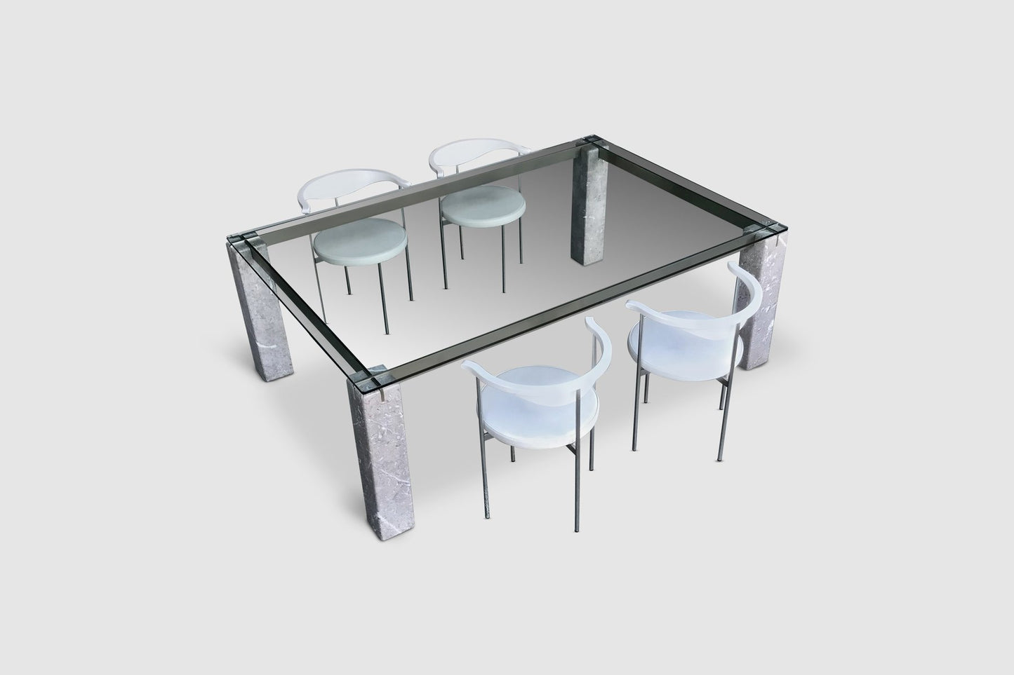 Faraone Glass and Marble Dining Table by Renato Polidori for Skipper, Italy, 1980s-PDW-1396993