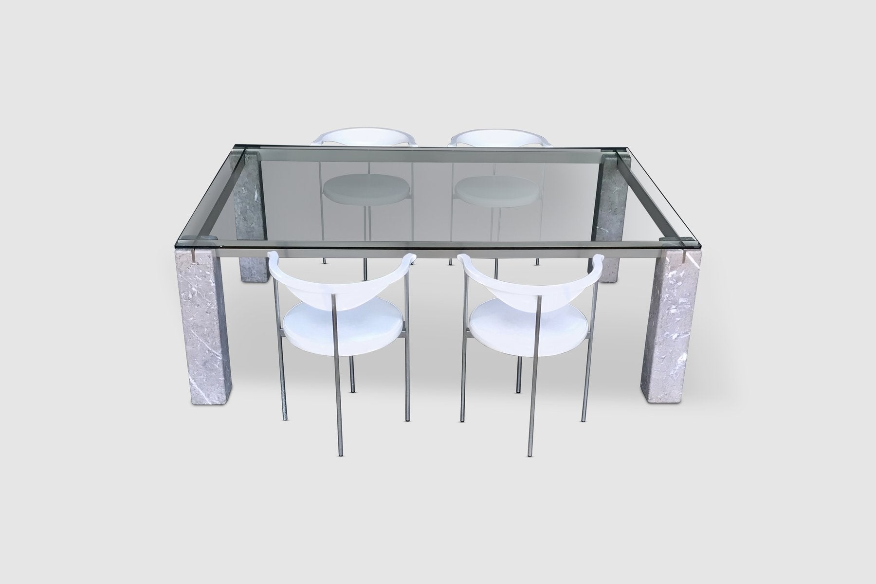 Faraone Glass and Marble Dining Table by Renato Polidori for Skipper, Italy, 1980s-PDW-1396993