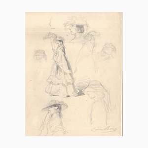 Fashionable Woman - Original Pencil Drawing by E. Morin - Mid 19th century Mid 1800-ZCI-757897