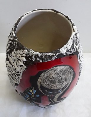 Fat Lava Ceramic Vase with Motif of a Young Woman from Giulianelli, 1960s-HOI-774058