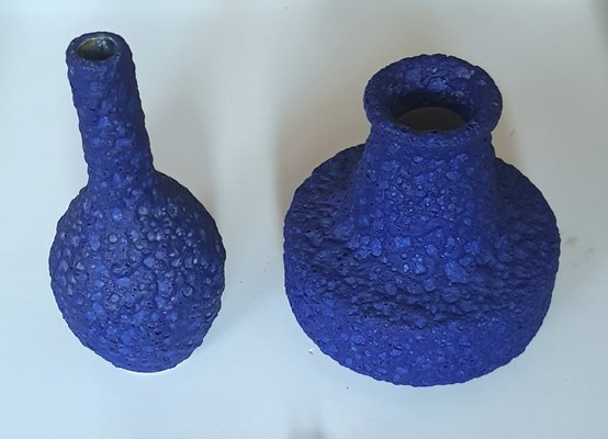 Fat Lava Ceramic Vases in Royal Blue, 1960s, Set of 2-QDP-1092161