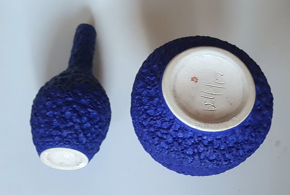 Fat Lava Ceramic Vases in Royal Blue, 1960s, Set of 2-QDP-1092161