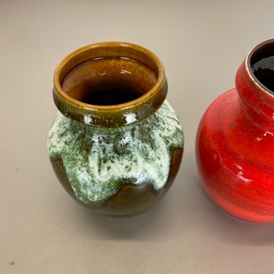 Fat Lava Op Art Multi-Color Pottery Vases from Bay Ceramics, Germany, 1970s, Set of 3-QZ-1454385