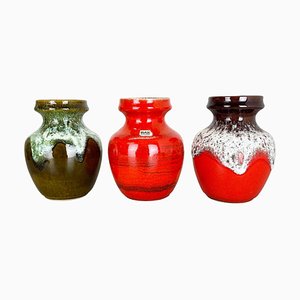 Fat Lava Op Art Multi-Color Pottery Vases from Bay Ceramics, Germany, 1970s, Set of 3-QZ-1454385