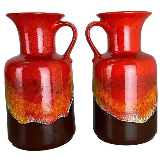 Fat Lava Op Art Pottery Multi-Color Vases attributed to Jasba Ceramics Germany, 1970s, Set of 2