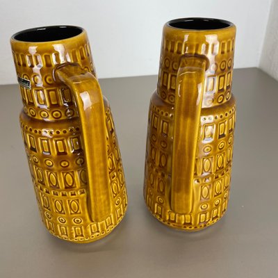 Fat Lava Pottery Vases With Ochre Pattern from Scheurich, Germany, 1970s, Set of 2-QZ-1256947