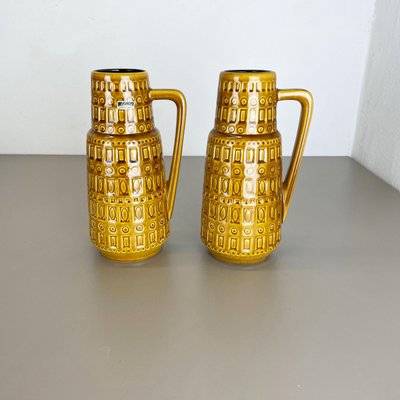 Fat Lava Pottery Vases With Ochre Pattern from Scheurich, Germany, 1970s, Set of 2-QZ-1256947