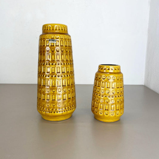 Fat Lava Pottery Vases With Ochre Pattern from Scheurich, Germany, 1970s, Set of 2