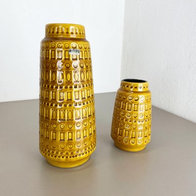 Fat Lava Pottery Vases With Ochre Pattern from Scheurich, Germany, 1970s, Set of 2-QZ-1256948