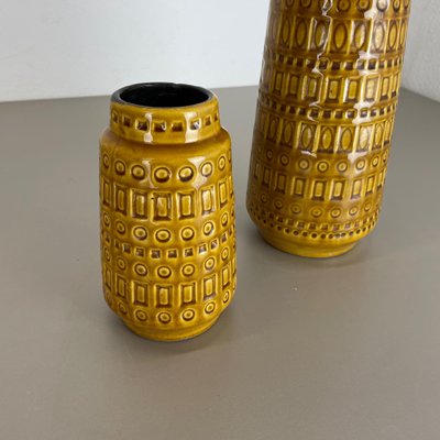 Fat Lava Pottery Vases With Ochre Pattern from Scheurich, Germany, 1970s, Set of 2-QZ-1256948