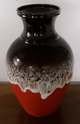 Fat Lava Style Ceramic 66 40 Vase in Red, Brown & Gray from Bay Keramik, 1970s-HOI-1134139