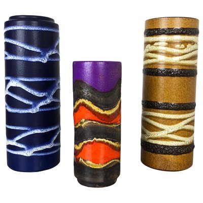 Fat Lava Tube Vases from Scheurich, Germany, 1970s, Set of 3-QZ-1089663