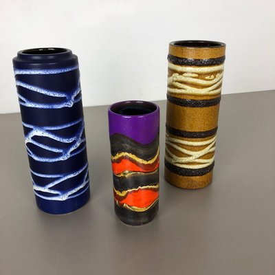 Fat Lava Tube Vases from Scheurich, Germany, 1970s, Set of 3-QZ-1089663