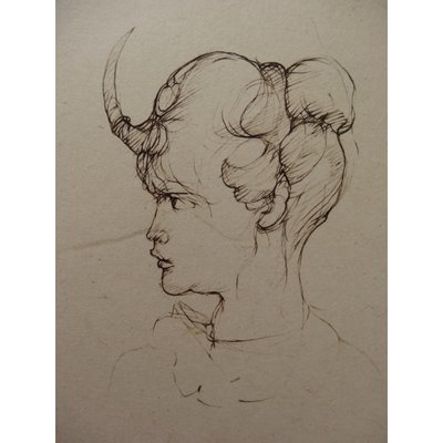 Faun Head Engraving by Léonor Fini, 1970s-KHH-545360