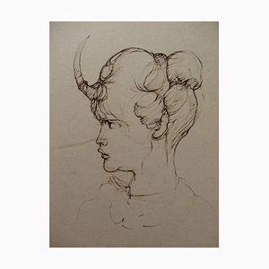 Faun Head Engraving by Léonor Fini, 1970s-KHH-545360