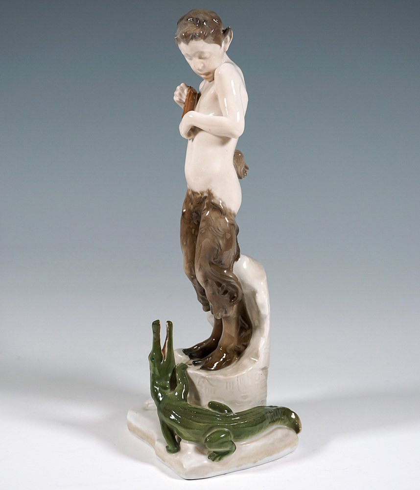 Faun with Crocodile Figurine in Porcelain from Rosenthal, Germany, 1924